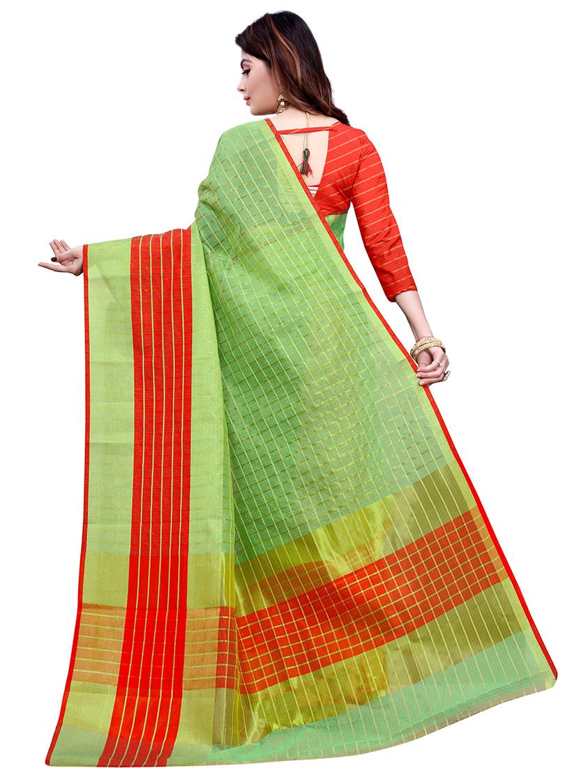checkered tant saree with blouse - 16893282 -  Standard Image - 1