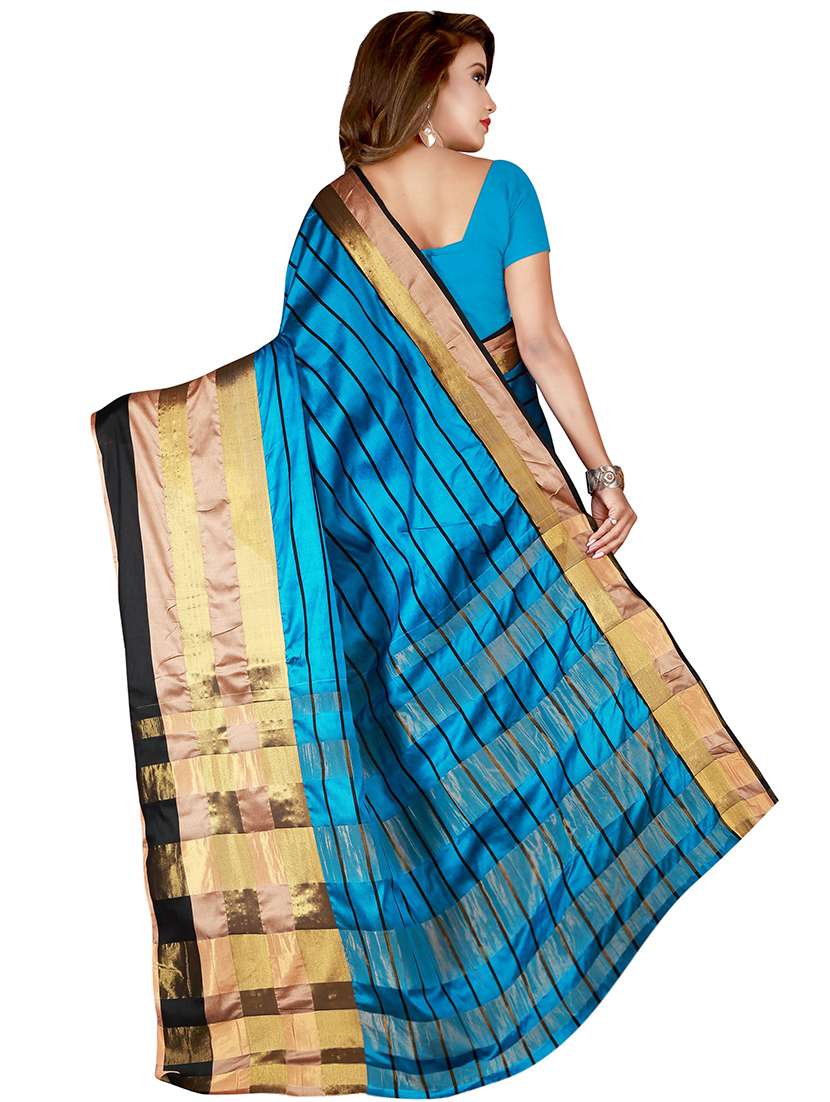 women's stripes turquoise colored saree - 16893286 -  Standard Image - 1