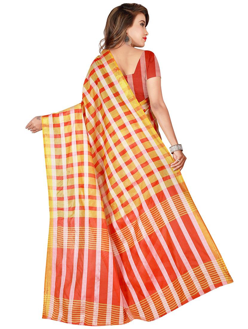 checkered woven saree with blouse - 16893300 -  Standard Image - 1