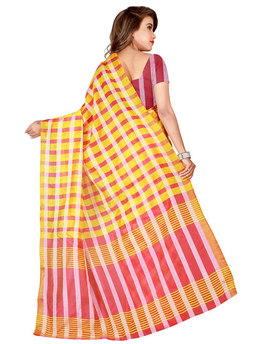 checkered woven saree with blouse - 16893301 - Standard Image - 1