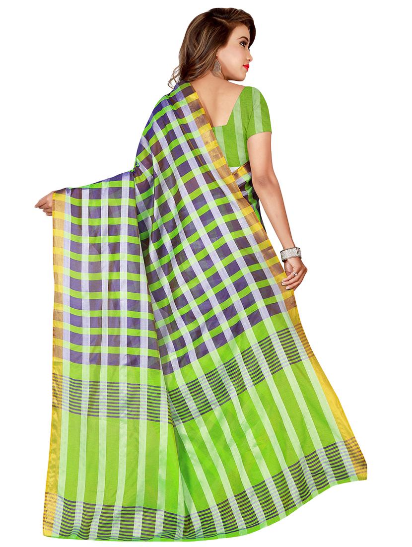 checkered woven saree with blouse - 16893303 - Standard Image - 1