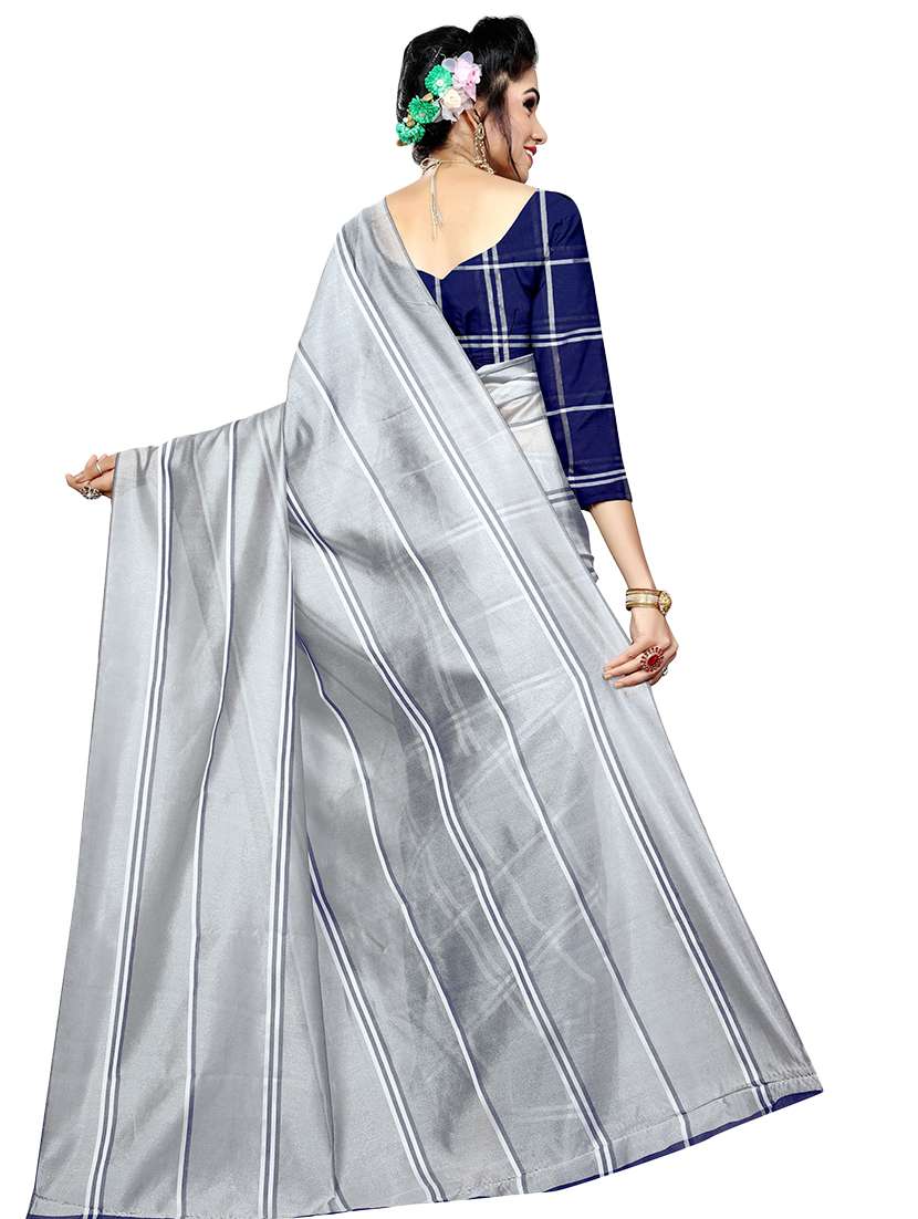 women's stripes grey colored saree with blouse - 16893304 -  Standard Image - 1