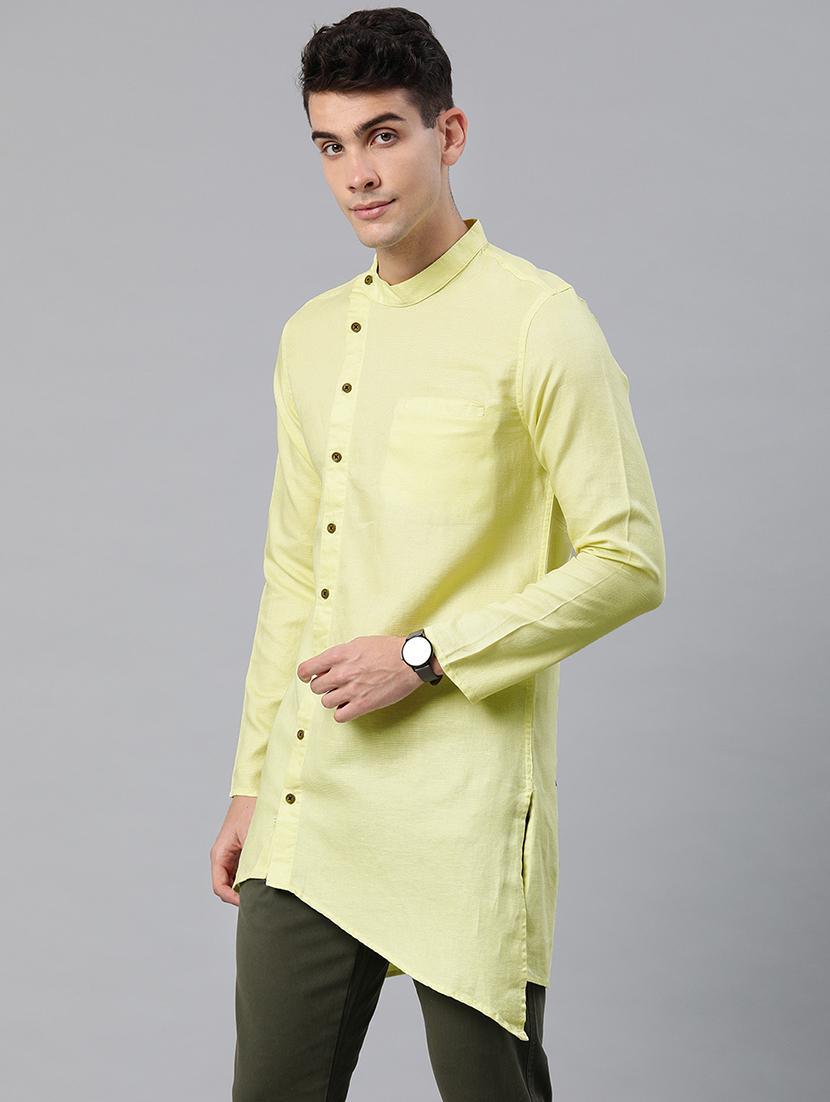 yellow solid asymmetric kurta - 16894494 - Standard Image - 1