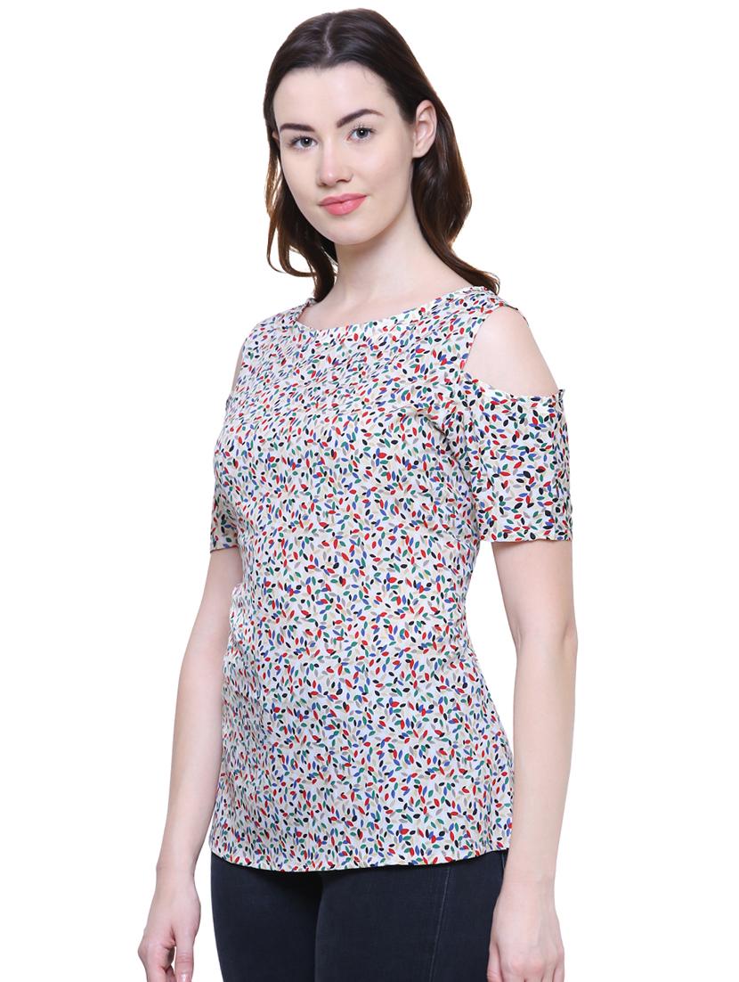 cold shoulder printed top  - 16894935 -  Standard Image - 1