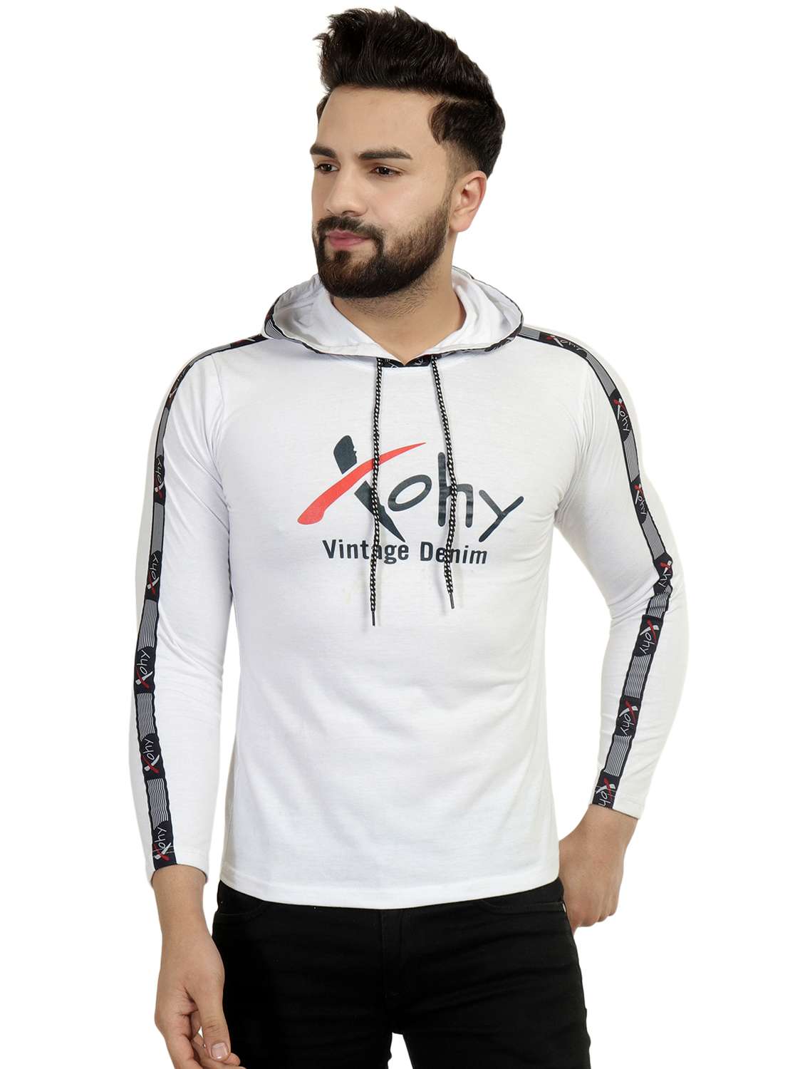 white taped hooded t-shirt 