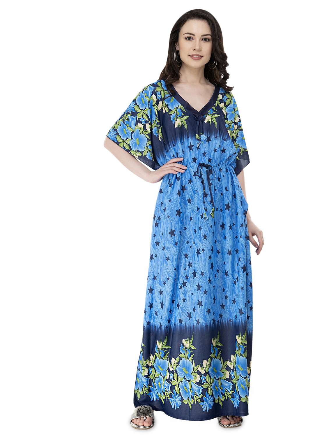 drawstring waist printed nighty 