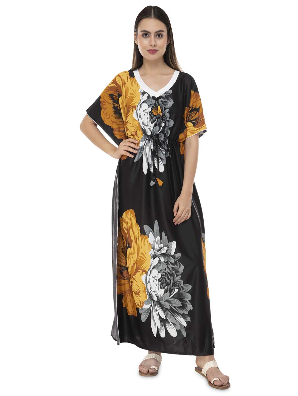 drawstring waist floral nighty 