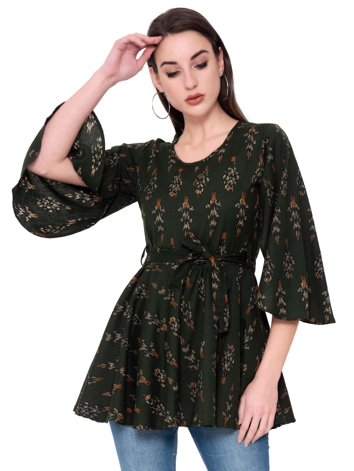 tie front bell sleeves floral top 