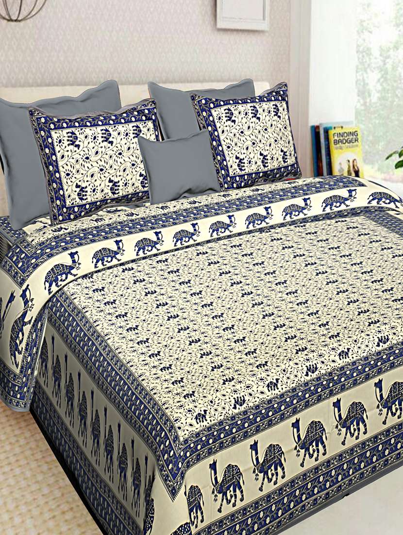 cotton jaipuri double bedsheet with 2 pillow covers