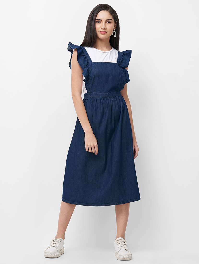 frill sleeved denim  fit & flare dress