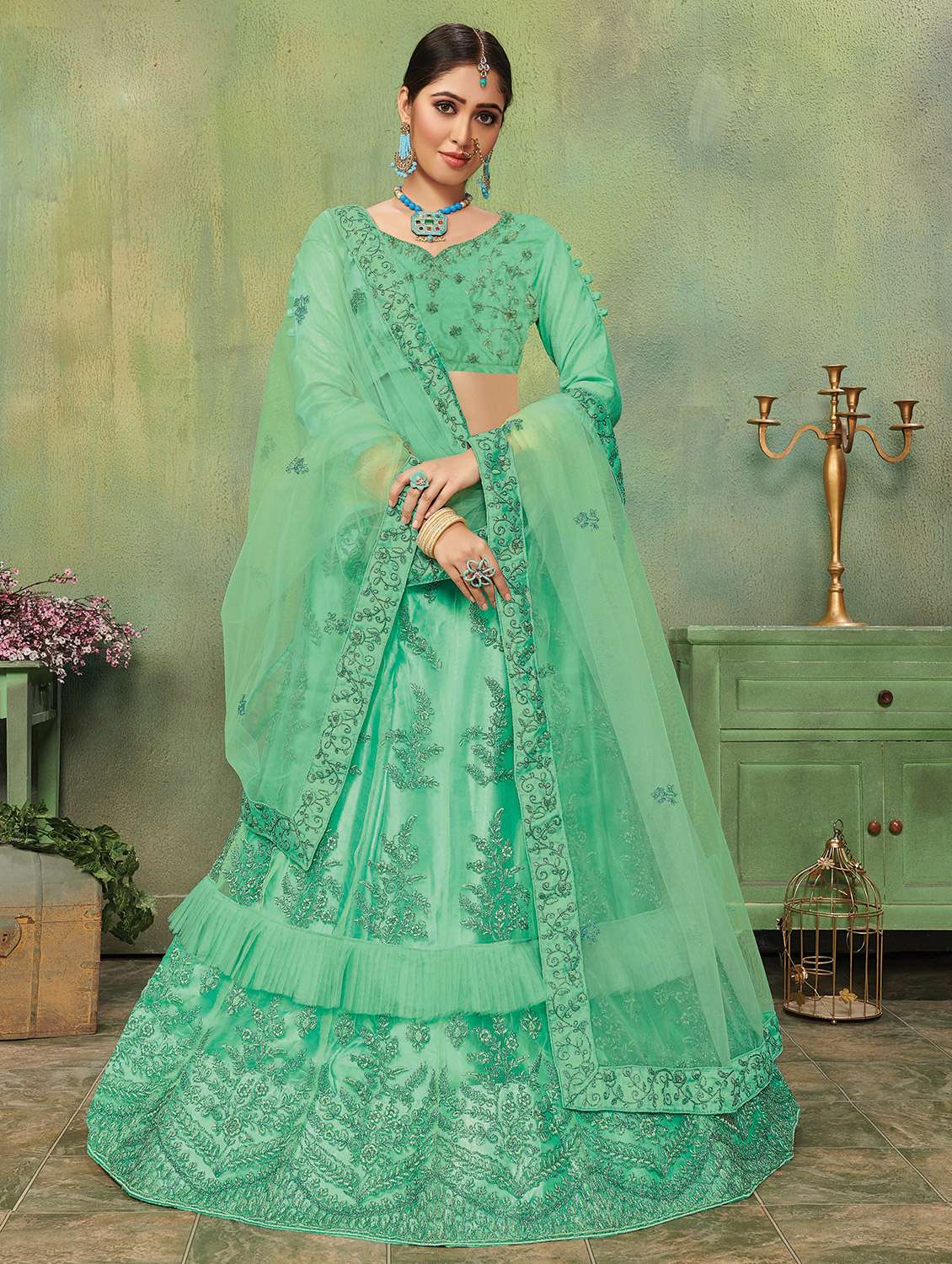 embroidered a-line lehenga