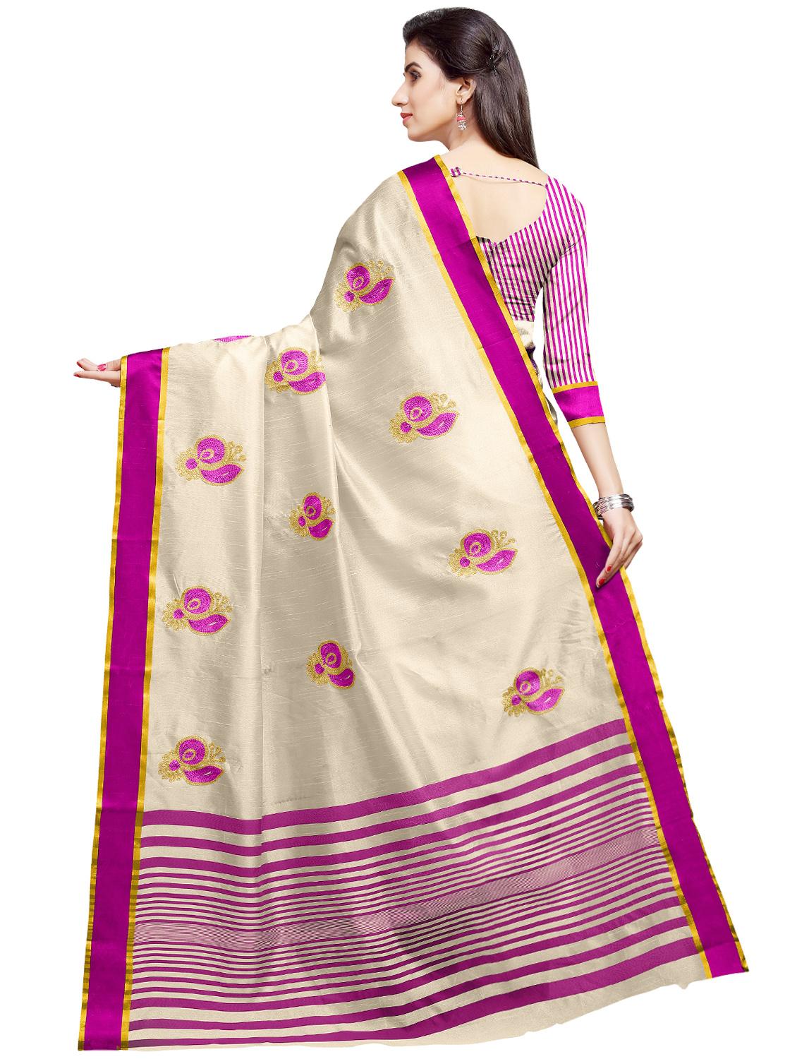 embroidered bordered saree with blouse - 16899986 -  Standard Image - 1