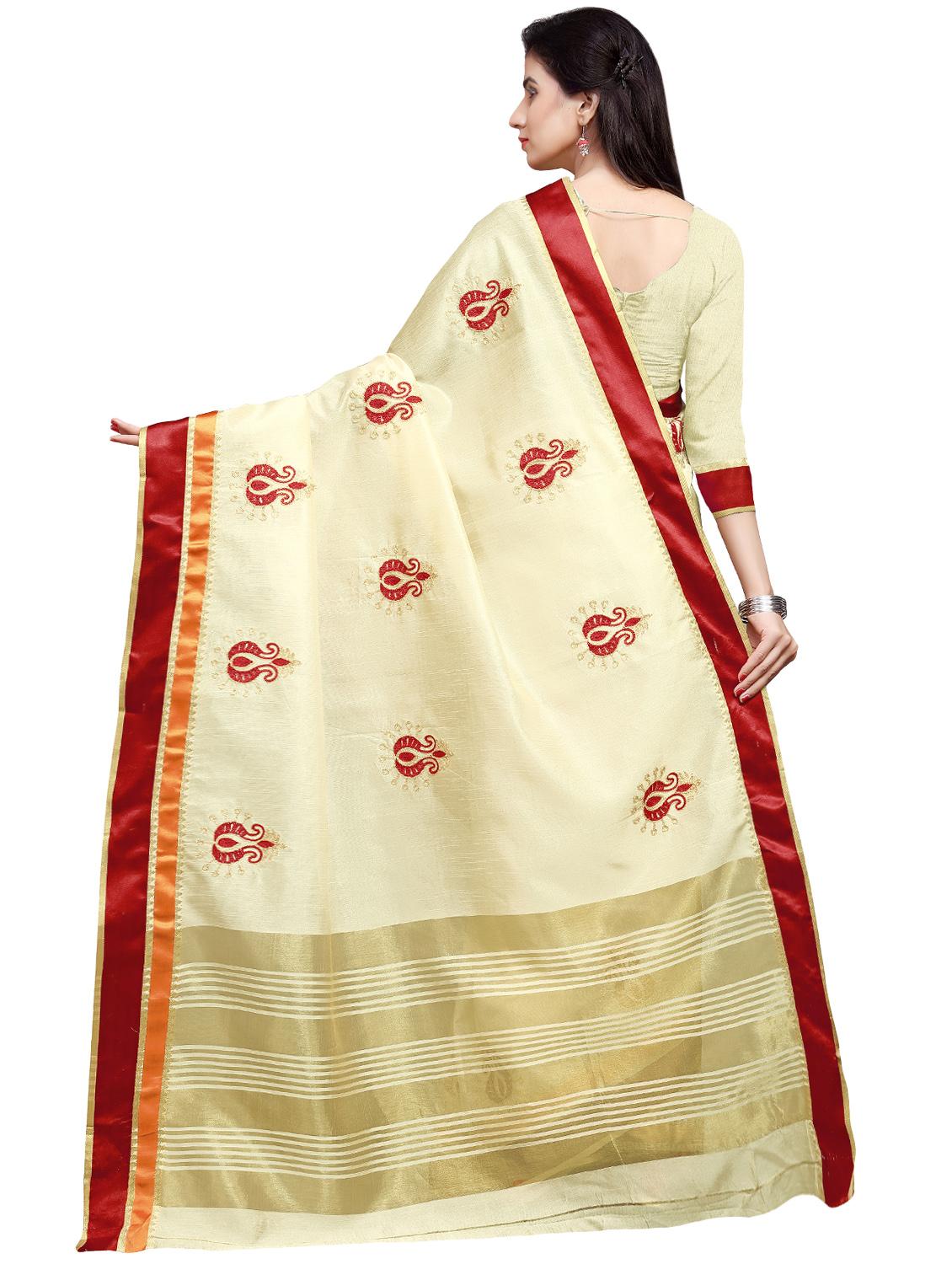 embroidered bordered saree with blouse - 16899998 - Standard Image - 1