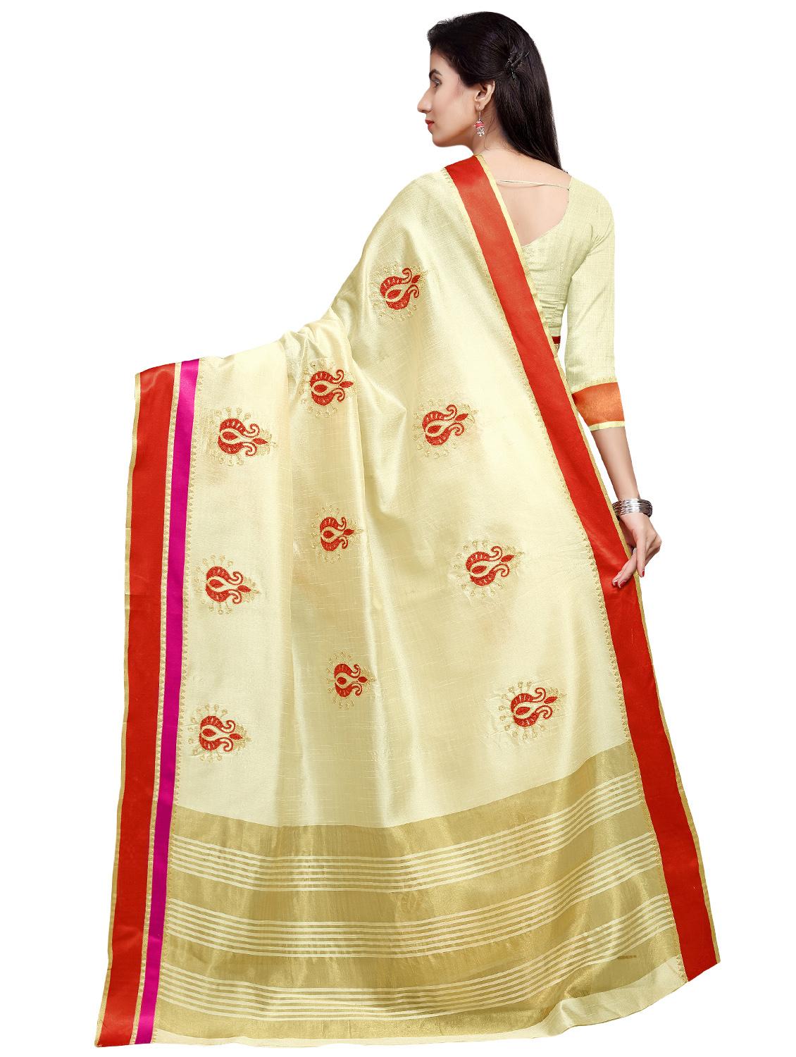 embroidered bordered saree with blouse - 16899999 - Standard Image - 1