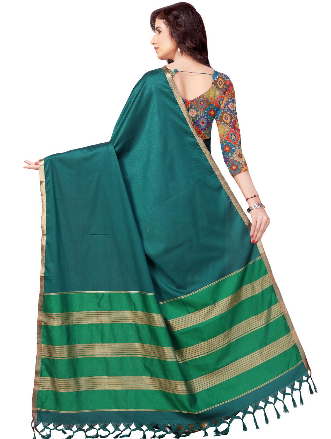half & half solid saree with blouse - 16900002 - Standard Image - 1
