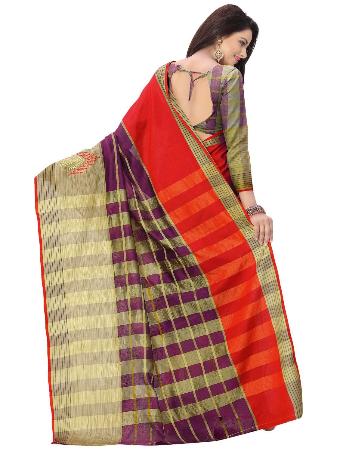 color block printed saree with blouse - 16900006 - Standard Image - 1