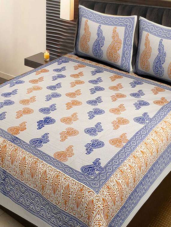  cotton jaipuri double bedsheet with 2 pillow covers