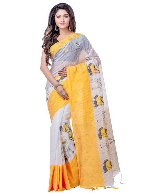 conversational tant saree with blouse - 16901697 - Standard Image - 0