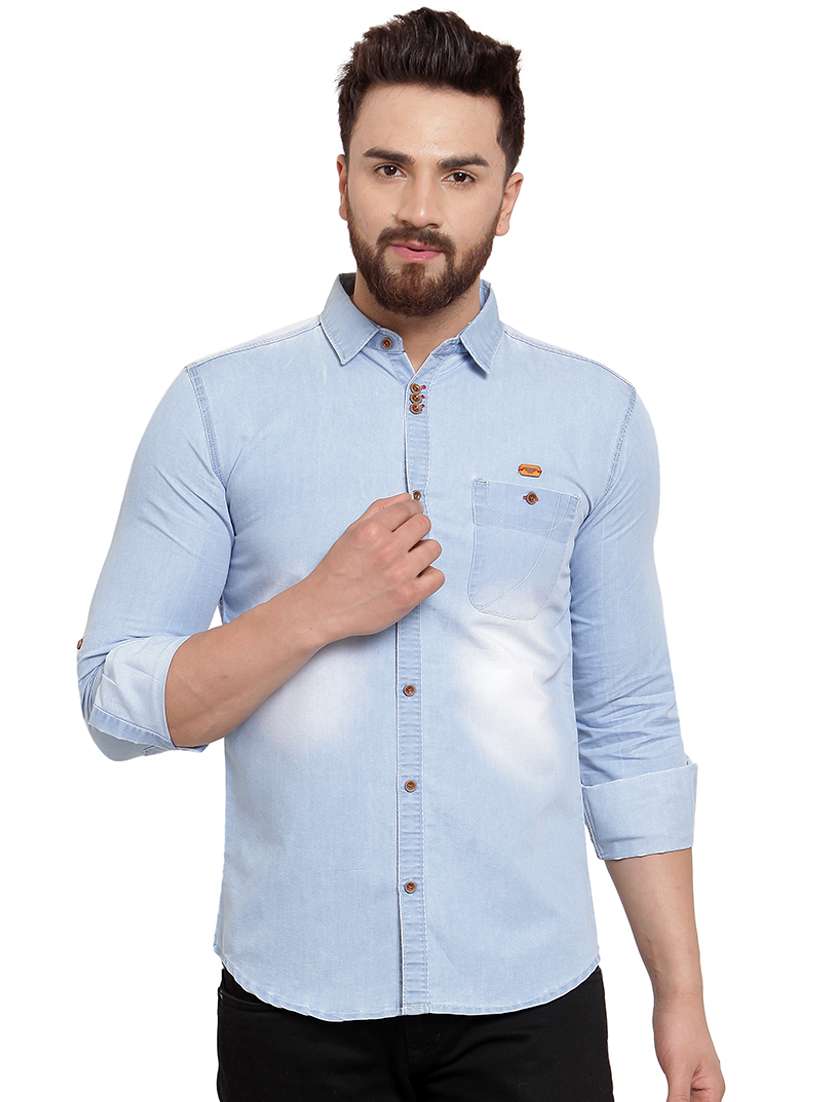 blue faded denim casual shirt