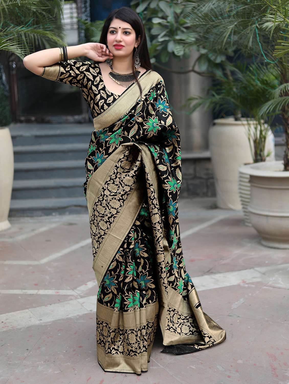 floral woven saree with blouse