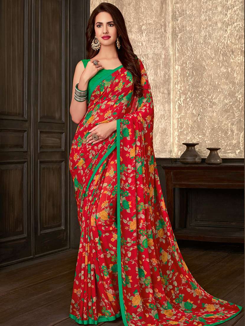 floral printed saree with blouse