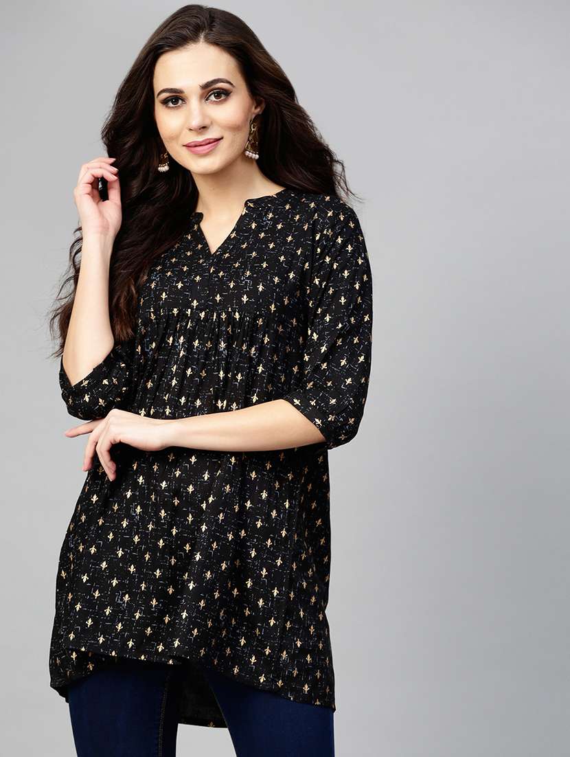 gold print a-line kurti