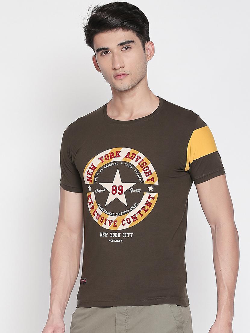 olive green chest print t-shirt - 16907855 - Standard Image - 1