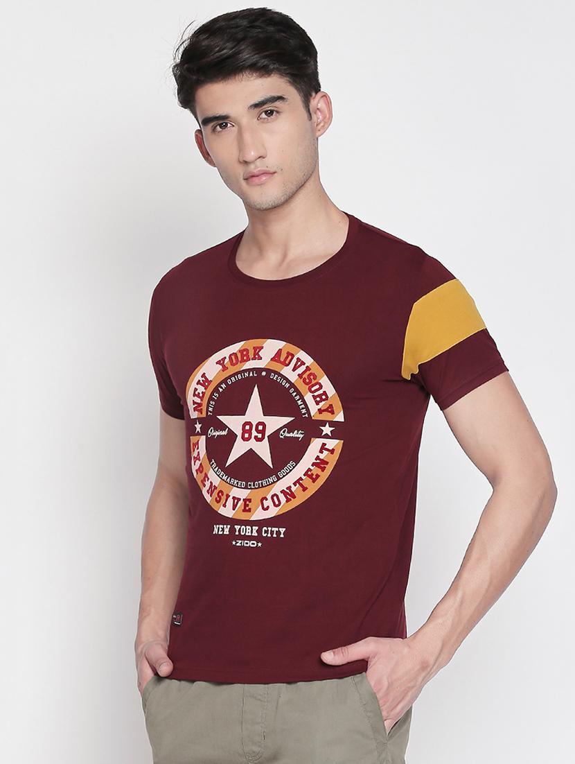 maroon chest print t-shirt - 16907856 - Standard Image - 1