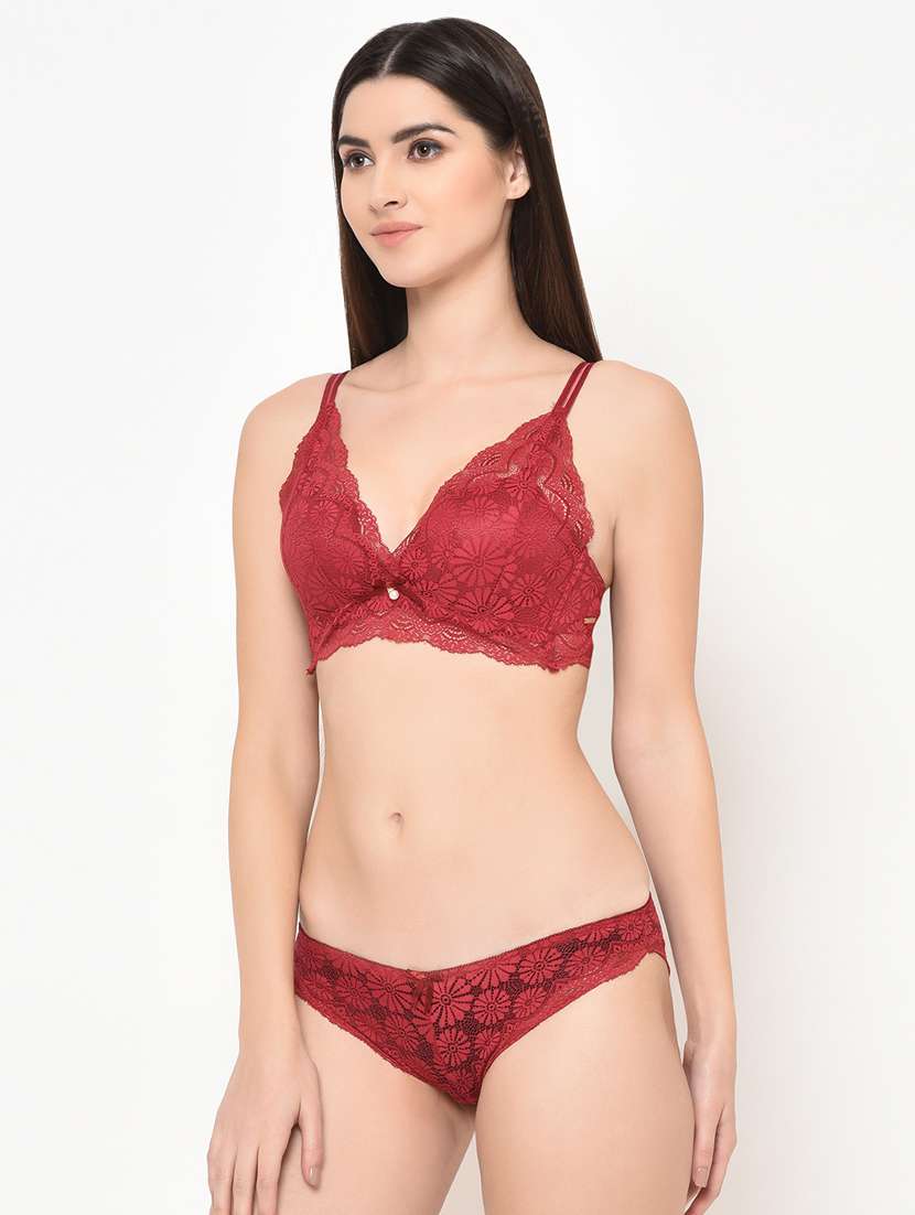 maroon lace bralette and panty set - 16907942 -  Standard Image - 1
