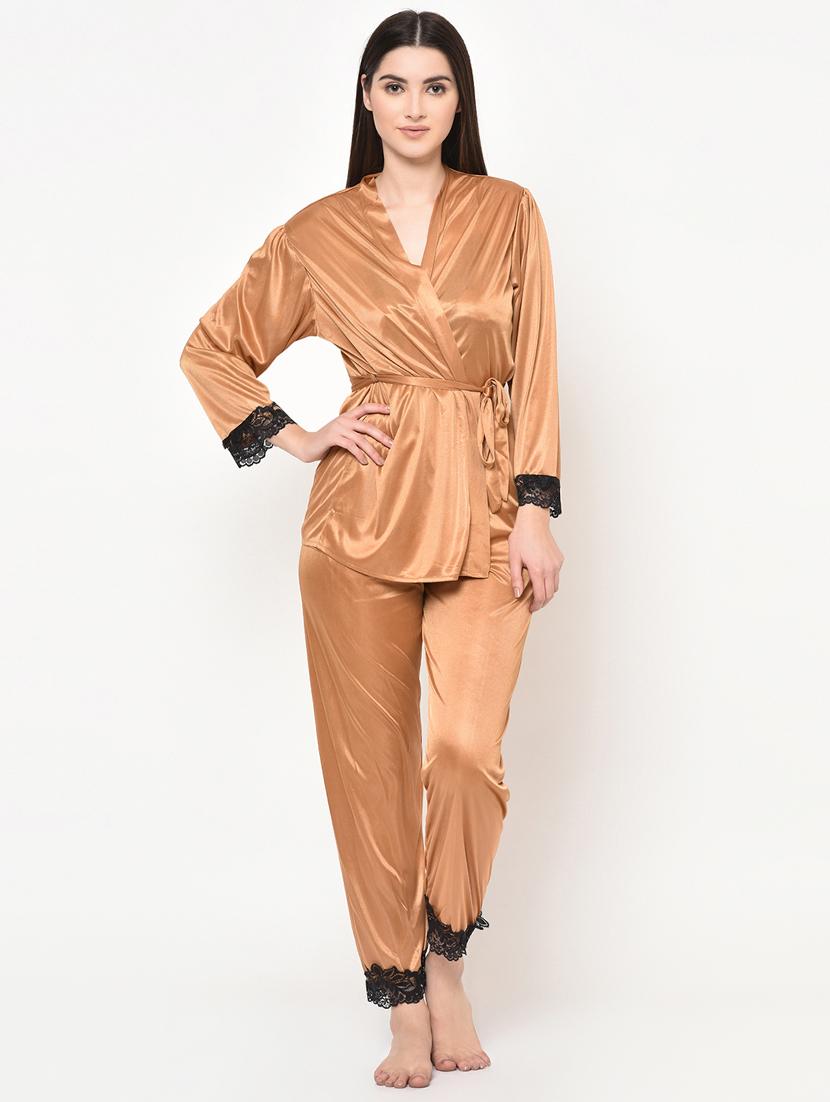 lace detail satin pyjama set - 16907967 - Standard Image - 1
