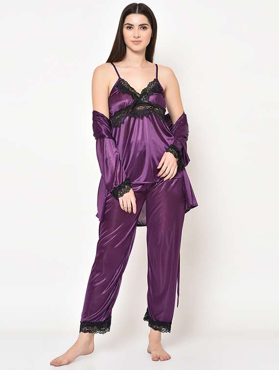 lace detail satin pyjama set  - 16907968 -  Standard Image - 1