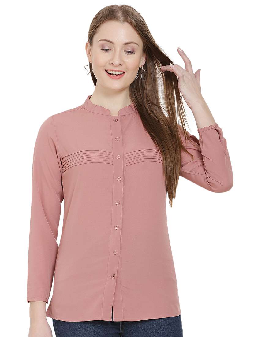 pin tuck detail mandarin neck shirt 
