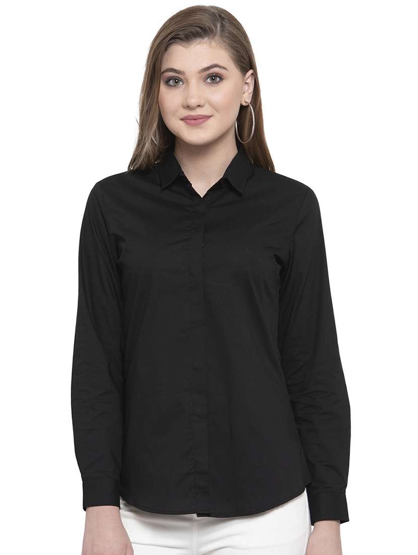 concealed placket solid shirt 
