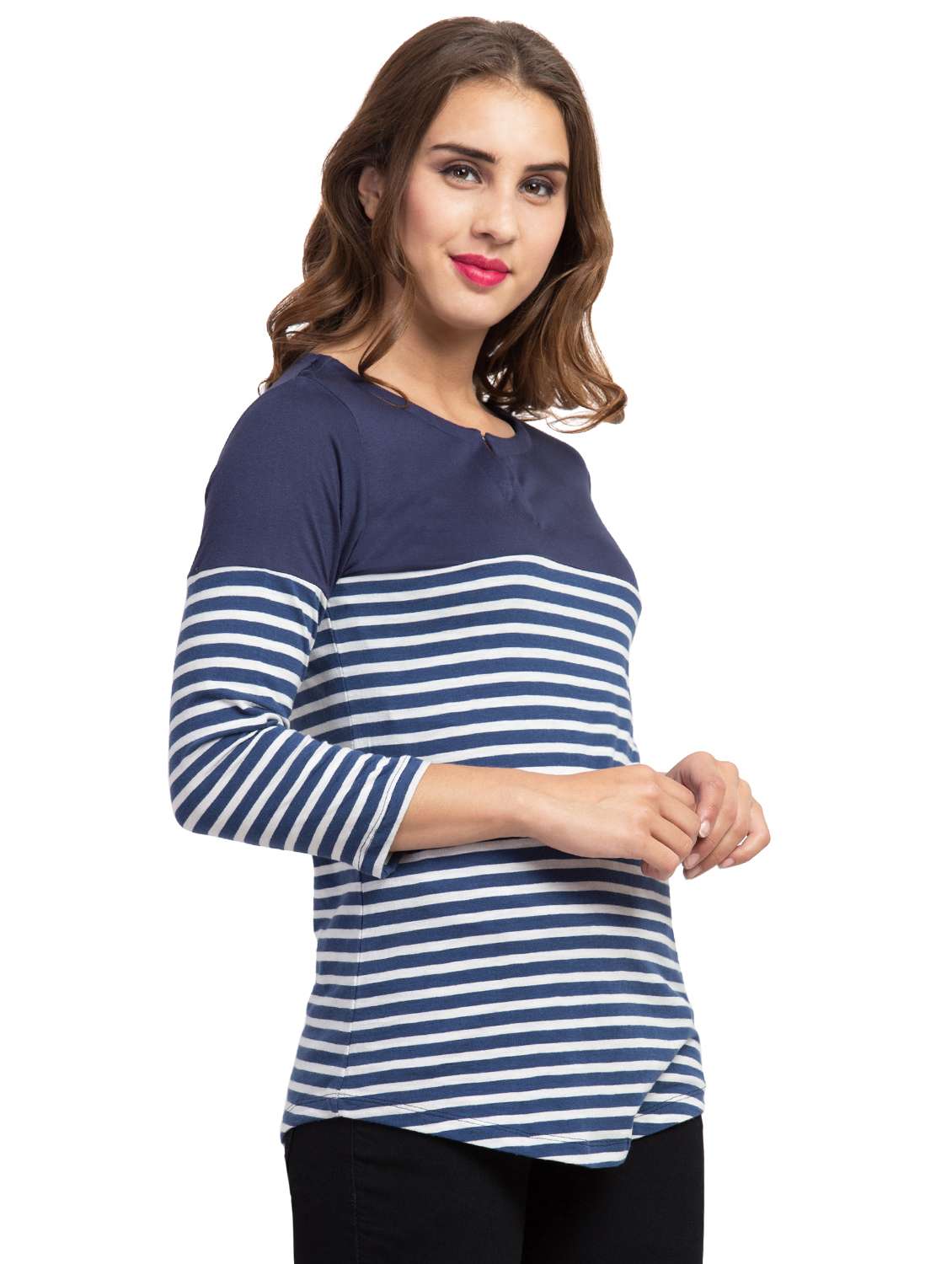 key hole neck striped tee  - 16909782 -  Standard Image - 1