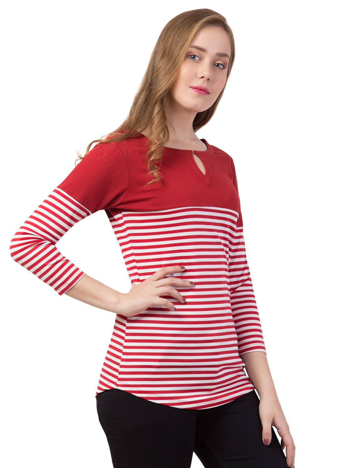key hole neck striped tee  - 16909788 -  Standard Image - 1