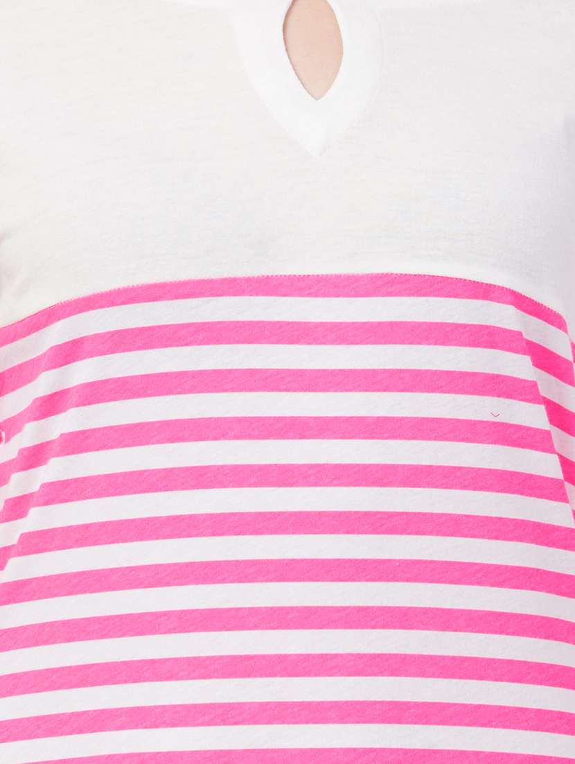 key hole neck striped tee - 16909803 - Standard Image - 4