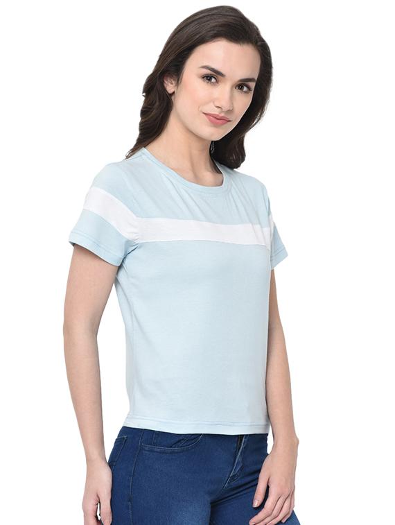 women's color block round neck t-shirt - 16910925 - Standard Image - 1