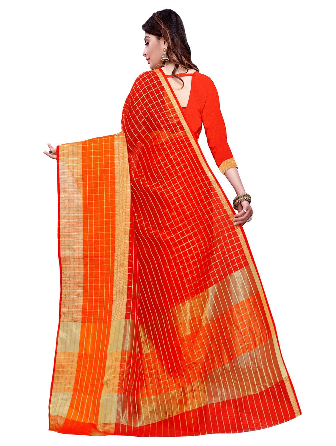 checkered tant saree with blouse - 16912504 -  Standard Image - 1
