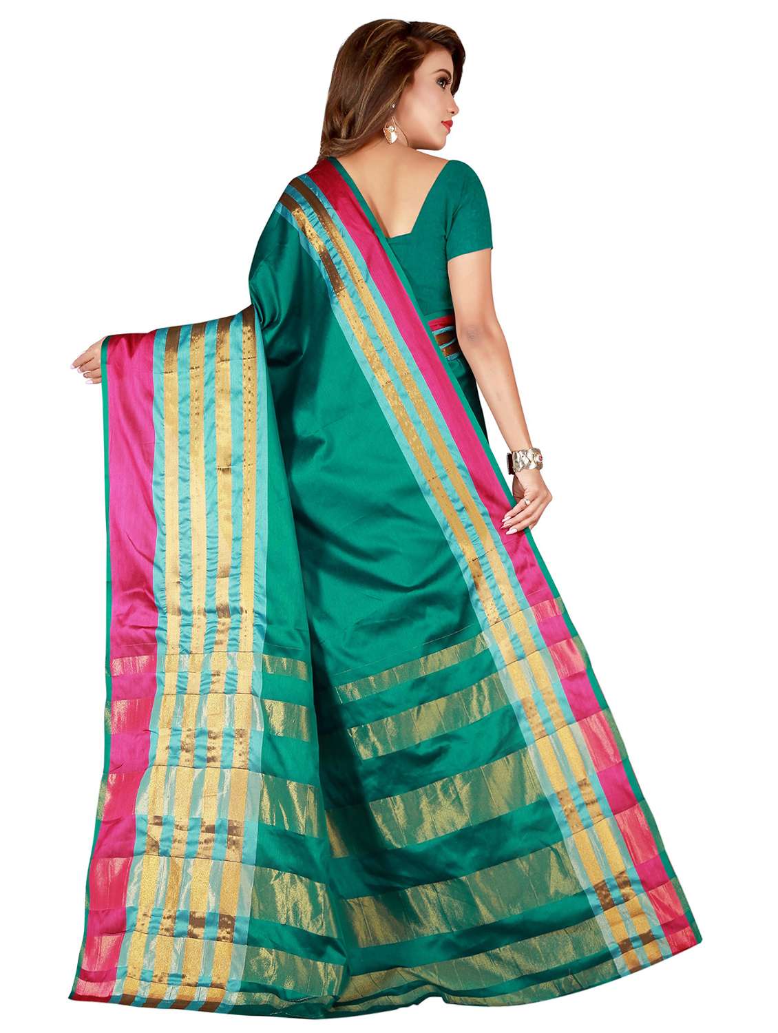 striped woven saree with blouse - 16912508 - Standard Image - 1