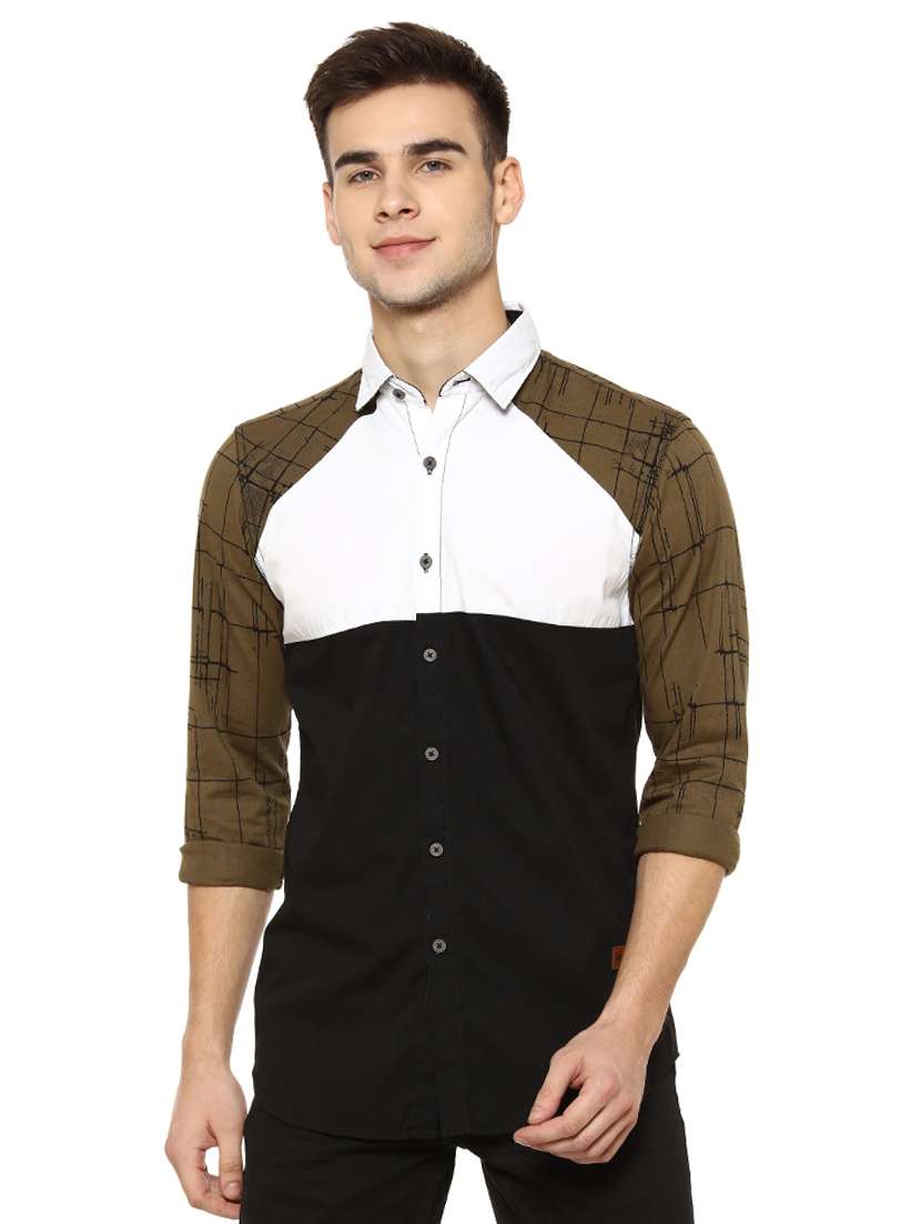 mens color block casual shirt