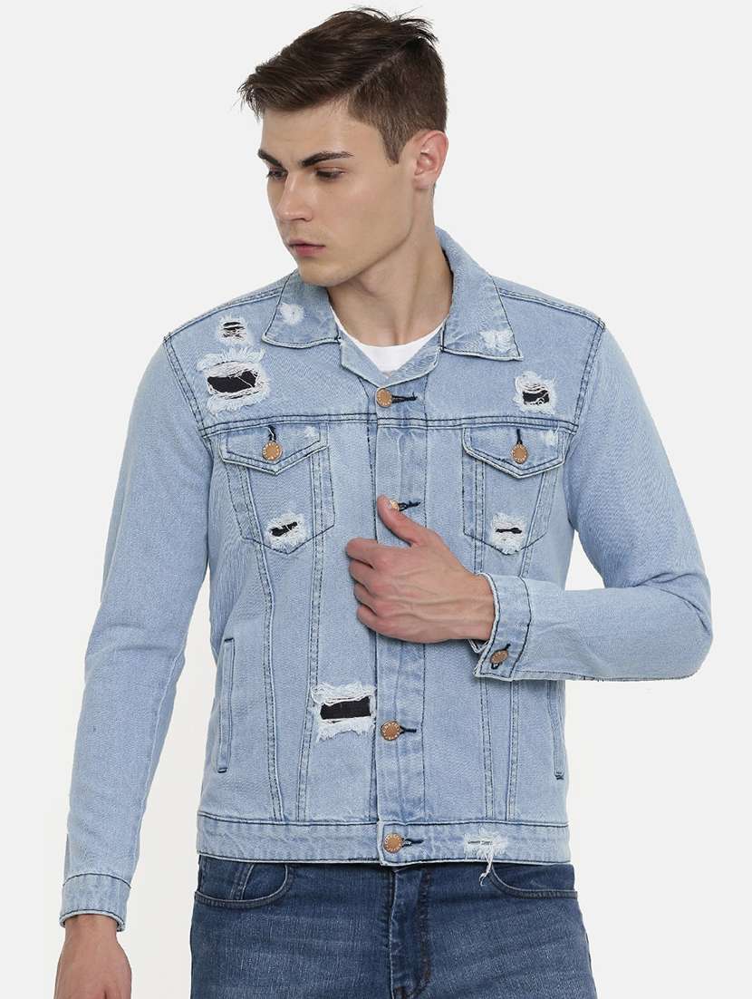 light blue ripped denim jacket