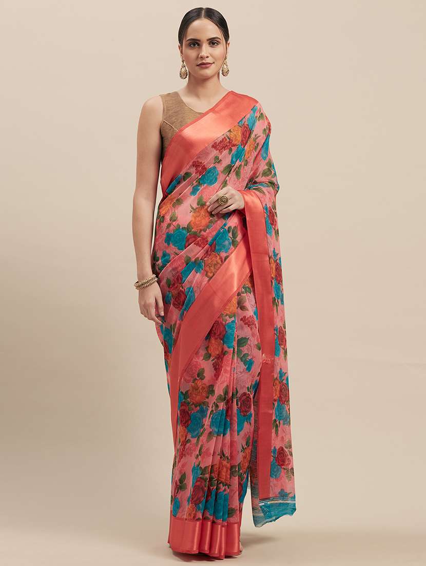 floral woven saree with blouse