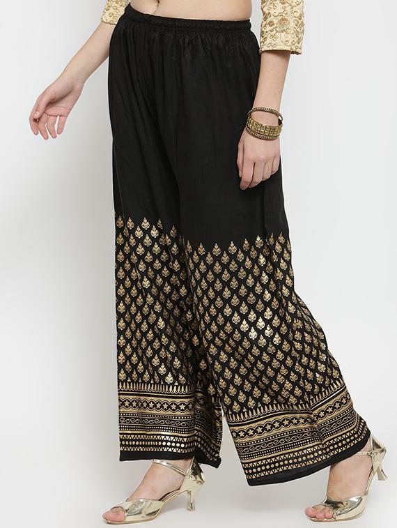 gold print flared palazzo - 16917426 - Standard Image - 1