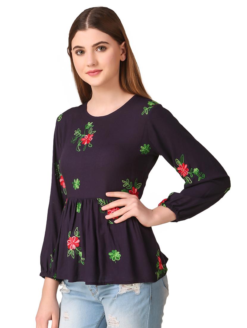 gathered hem embroidered top  - 16917829 -  Standard Image - 1