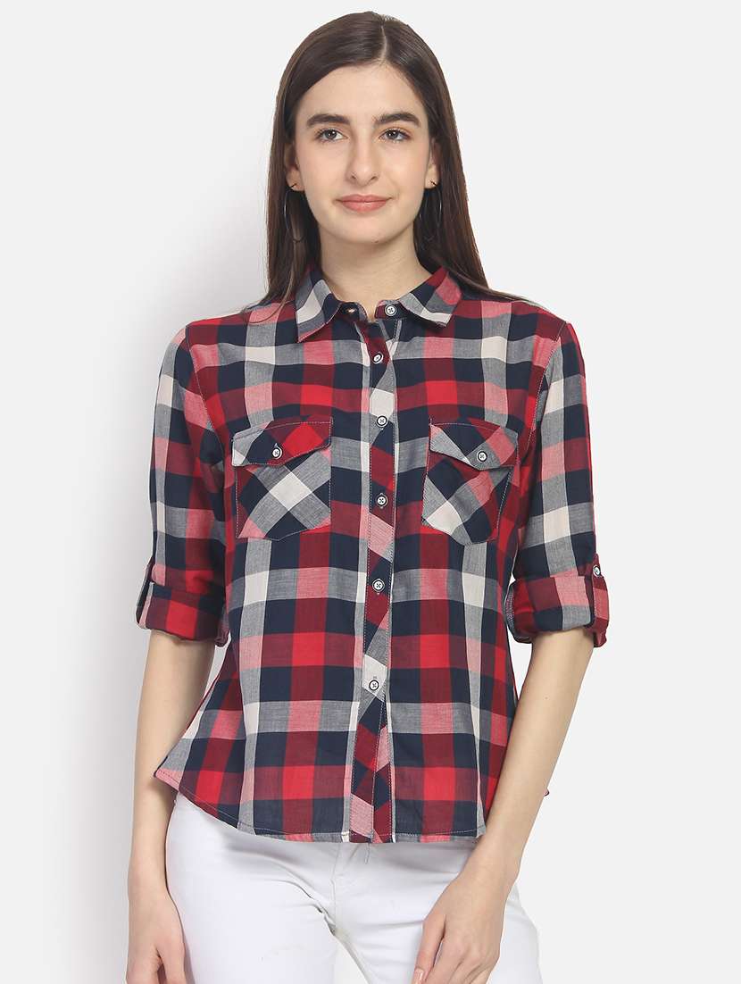 turn up sleeves checkered shirt 