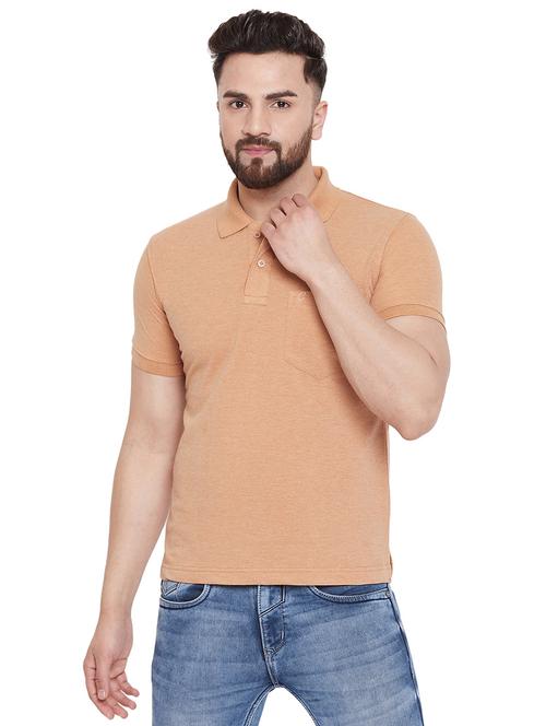 beige solid polo t-shirt - 16918195 - Standard Image - 0