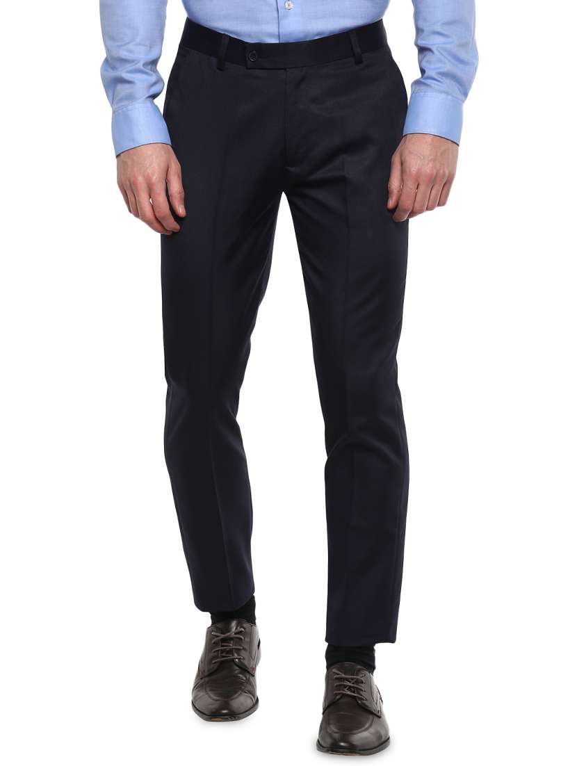 navy blue solid flat front formal trouser