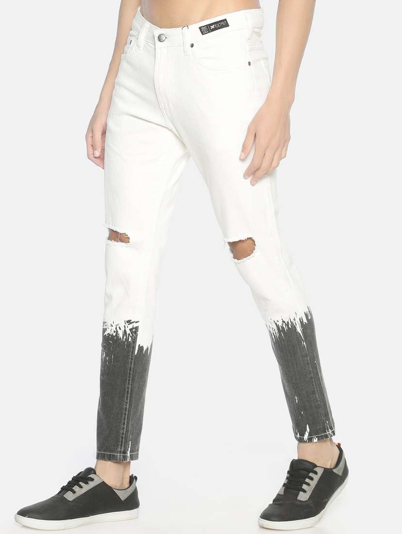 white color block slashed knee denim jeans - 16919181 - Standard Image - 1