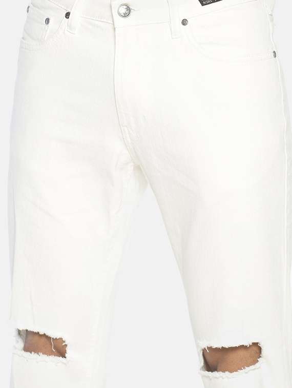 white color block slashed knee denim jeans - 16919181 - Standard Image - 4