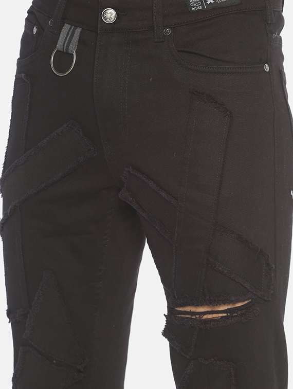 black patched side taped denim jeans - 16919187 - Standard Image - 4